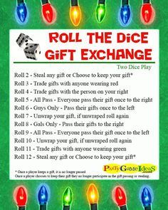 an advertisement for the roll the dice gift exchange with christmas lights on green grass and white background