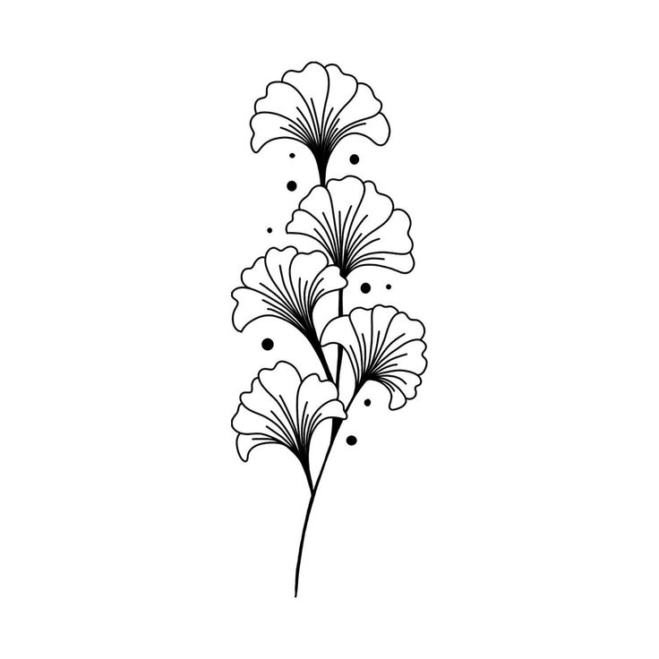 flowers are drawn in black and white with dots on the bottom half of each flower