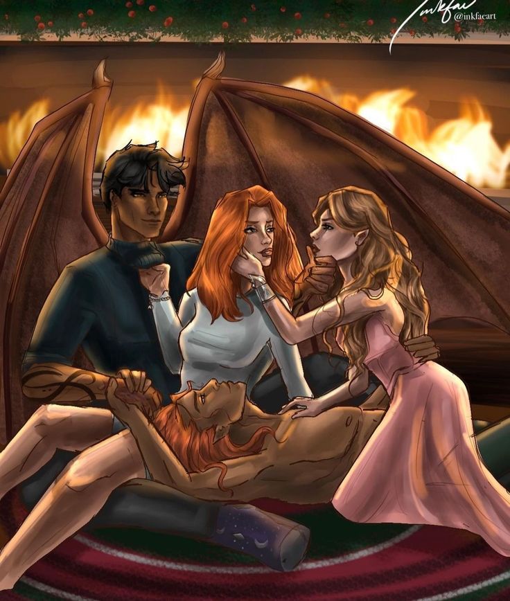 an image of three people in front of a dragon with fire coming out of its mouth