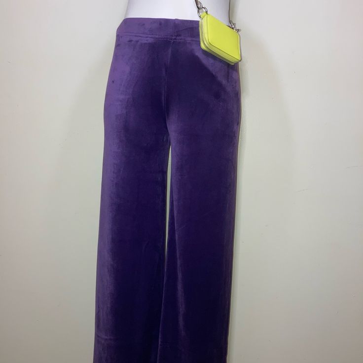 Brand New Smooth Polyester Like Velvet Size L Available In These Pretty Purple Pants Trendy Purple Wide-leg Pants, Trendy Purple Wide-leg Bottoms, Trendy Purple Wide Leg Bottoms, Trendy Wide Leg Purple Bottoms, Casual Purple Wide Leg Pants With Elastic Waistband, Casual Purple Straight Leg Pants, Purple Full-length Bottoms With Elastic Waistband, Trendy Purple Straight Pants, Purple Full-length Pants With Elastic Waistband