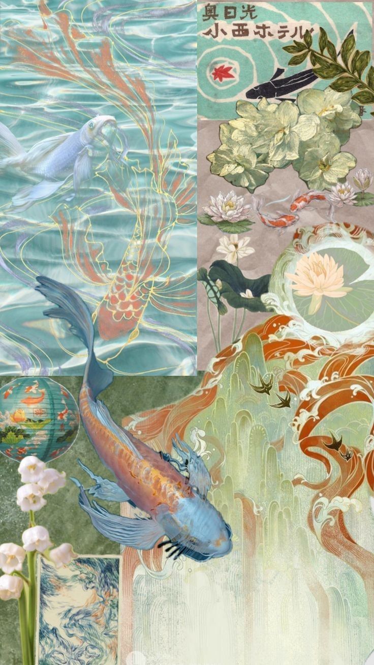 Collage Mural, L Wallpaper, Art Mignon, Fish Wallpaper, Iphone Wallpaper Themes, Arte Inspo, Art Japonais, Art Collage Wall, Ethereal Art