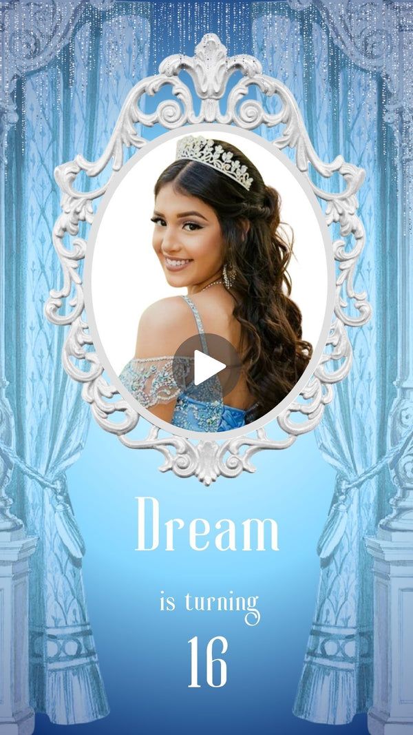 Transform your Sweet 16 into a magical affair with our Cinderella Sweet 16 White Skintone Birthday Video Invitation! ✨👑 Let your dreams take flight as you step into a fairy tale world of enchantment and elegance. Personalize your invitation with grace and style, featuring the iconic Cinderella theme and your unique t Cinderella Themed Invitations, Digital Quinceanera Invitations, Sweet 16 Themes Unique, Cinderella Themed Quinceanera, Under The Stars Quinceanera Theme, Sweet 16 Invitation Ideas, Sweet 16 Cinderella Theme, Quinceanera Invitations Ideas, Cinderella Theme Party