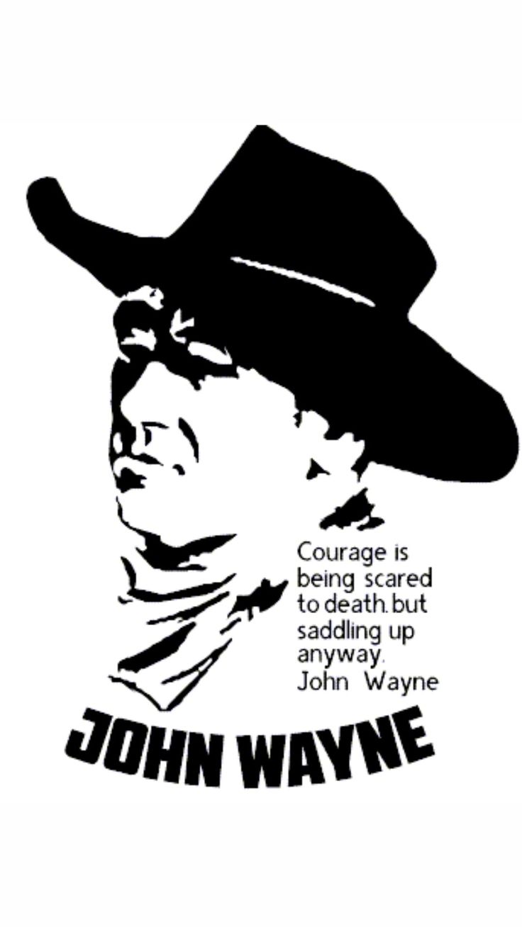 a black and white image of a man wearing a hat with the words john wayne on it