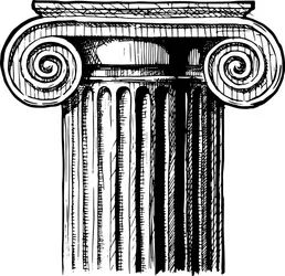 an old fashioned column with two columns on each side, vintage line drawing or engraving illustration