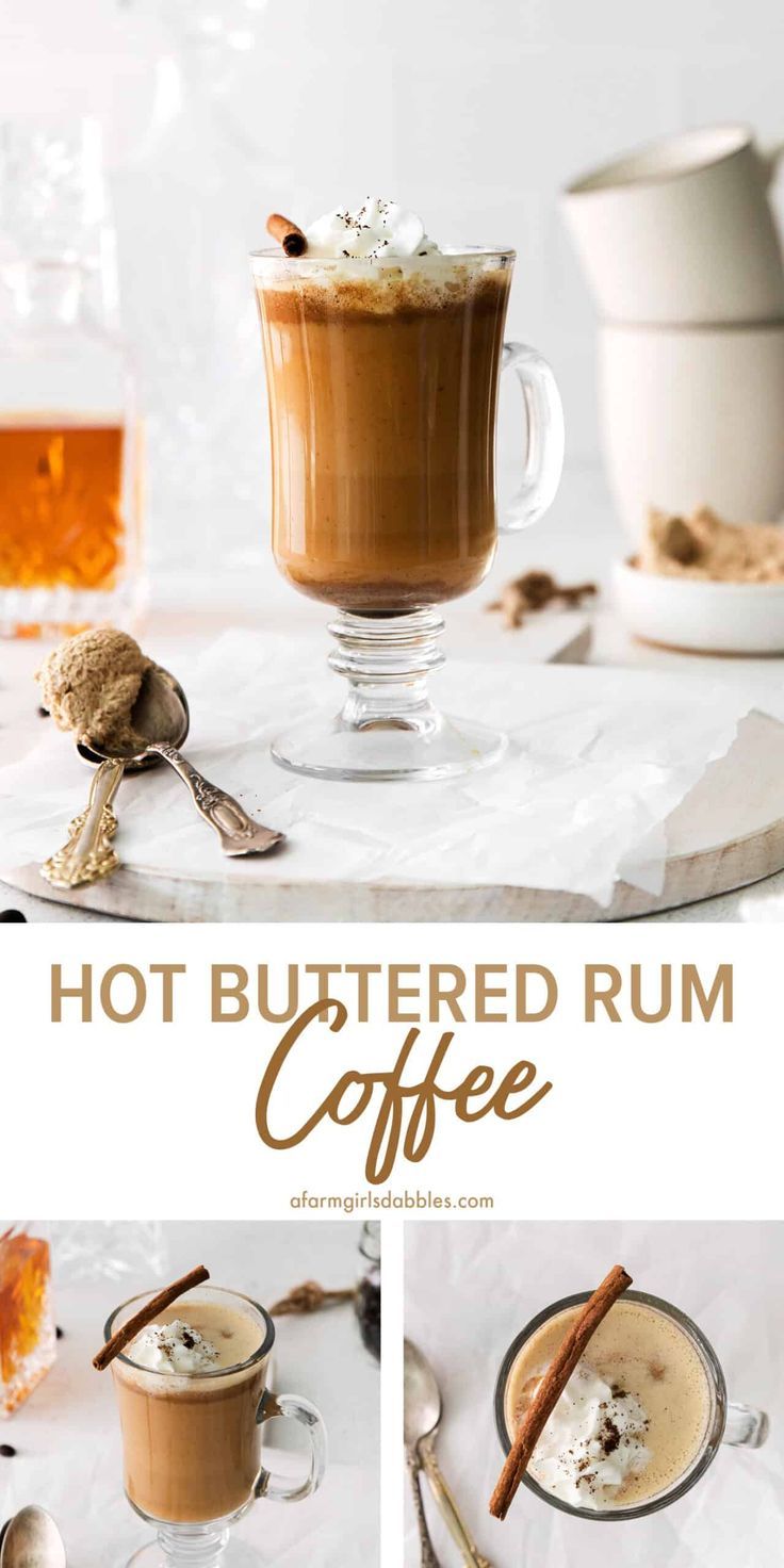 hot buttered rum coffee with cinnamon and whipped cream