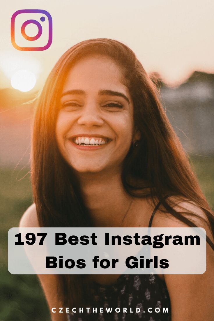 a girl smiling with the text, 17 best instagramn bios for girls