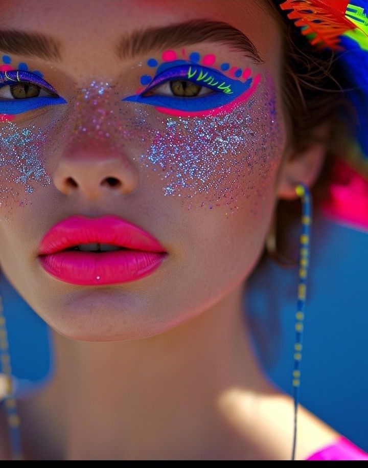 Neon Party Makeup, Girl Time Ideas, Edc Hair, Jellyfish Hair, Jellyfish Haircut, Uv Makeup, Futuristic Makeup, Eye Makeup Images, Neon Makeup