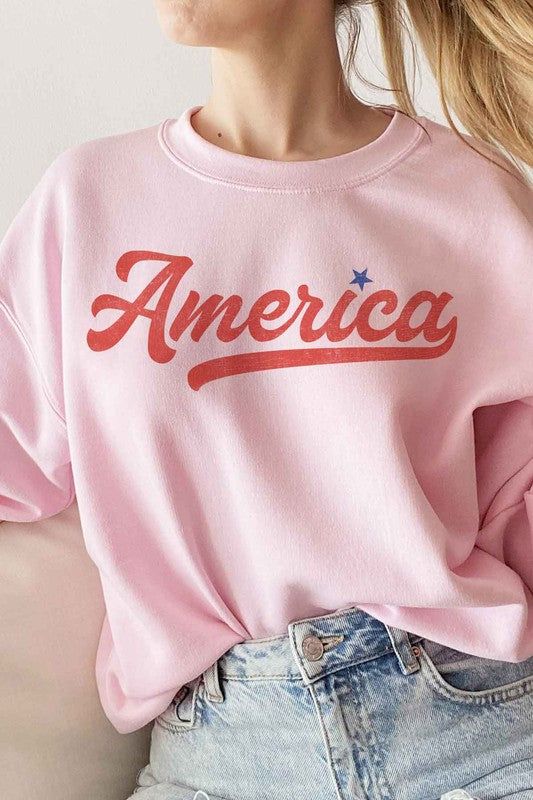 America Graphic Sweatshirt  Premium Cotton Unisex Sizing Classic Fit    Made In : Usa Pink Long Sleeve T-shirt With Text Print, Pink Long Sleeve Sweatshirt With Logo Print, Pink Long Sleeve Sweatshirt With Logo, Pink Sweatshirt For College In Spring, Pink Cotton Sweatshirt For College, Pink Spring College Sweatshirt, Pink Spring Sweatshirt For College, Pink Crew Neck Sweatshirt For Summer, Summer Pink Crew Neck Sweatshirt