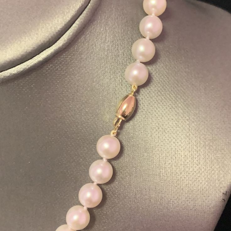 Fine Quality Akoya Pearl Necklace 14k YG 8 mm 16" Certified $3,950 111844This is a one of a Kind Unique Custom Made Glamorous Piece of Jewelry!Nothing says, “I Love you” more than Diamonds and Pearls!This item has been Certified, Inspected, and Appraised by Gemological Appraisal LaboratoryGemological Appraisal Laboratory of America is a proud member of:- GIA Alumni Association- National Association of Jewelry Appraisers- International Consortium Gem-Testing Laboratories- Gemological Association Timeless Yellow Gold Necklace With Gold Clasp, Classic Gold Clasp Necklace For Gift, Classic Necklace With Gold Clasp For Gift, Classic Necklaces With Gold Clasp For Gifts, 16 Inch Round Elegant Pearl Necklace, Classic Jewelry With Gold Clasp For Gift, Elegant 16 Inch Round Pearl Necklace, Elegant Formal Pearl Necklace 16 Inch, Elegant 16 Inch Pearl Necklace For Formal Occasions