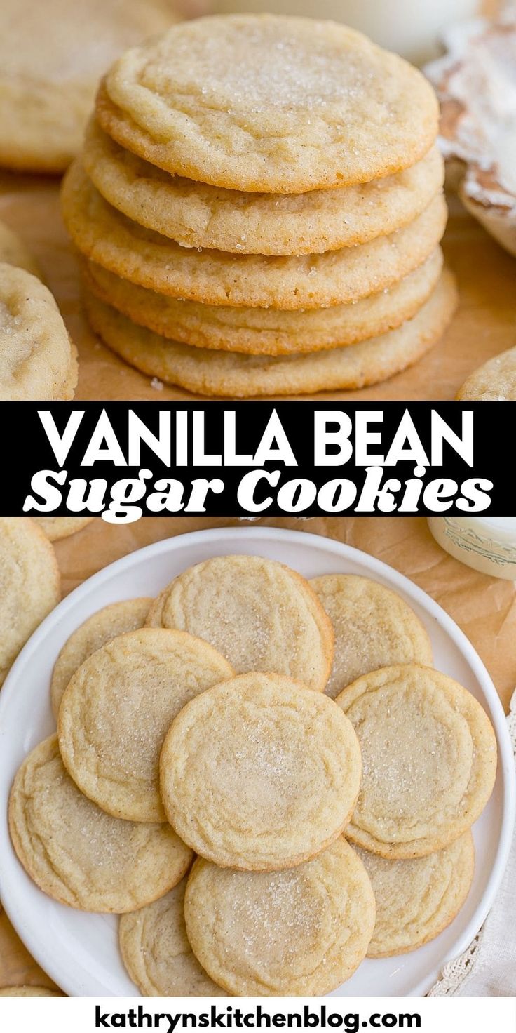 vanilla bean sugar cookies are stacked on a plate and ready to be eaten for breakfast