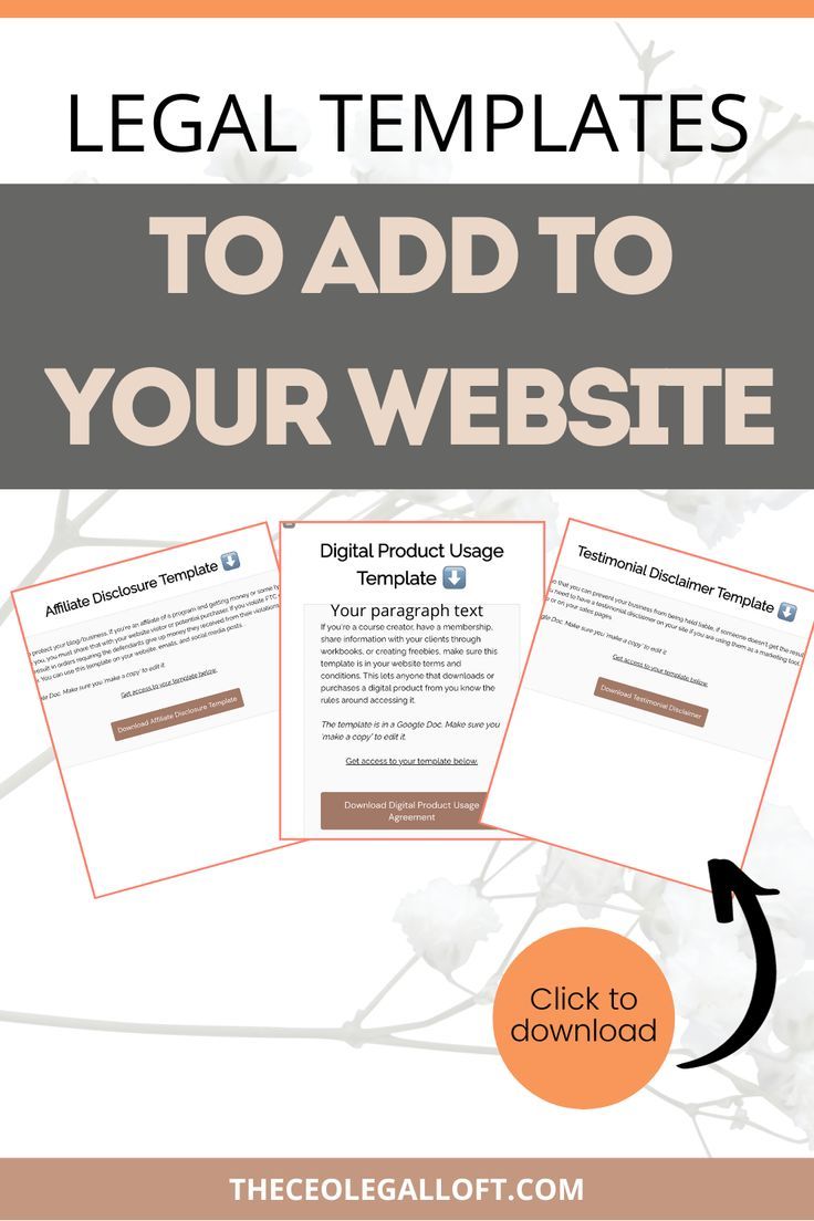 the legal templates to add to your website are shown in this graphic above it