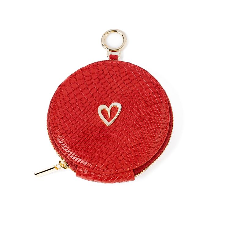 Zippy Coin by Nataly Mendez Genuine Leather 11 CM diametro Gold Heart Red Luxury Coin Purse With Zipper As Gift, Luxury Coin Purse With Zipper Closure As Gift, Chic Compact Coin Purse For Everyday Use, Chic Compact Everyday Coin Purse, Chic Travel Coin Purse With Coin Pocket, Luxury Coin Purse With Coin Pocket As Gift, Chic Compact Coin Purse, Chic Coin Purse With Removable Pouch Gift, Chic Coin Purse With Card Slots For Gift