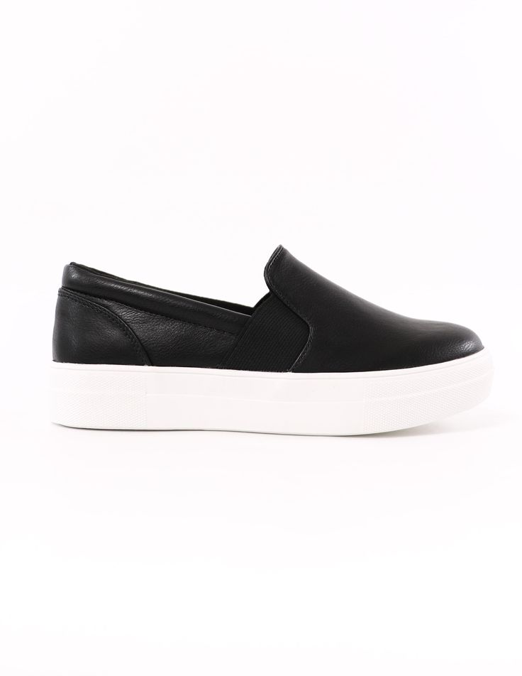 back of the black kickin' it sole-o slip on sneaker - elle bleu shoes Slip-on Synthetic Platform Sneakers For Streetwear, Synthetic Slip-on Platform Sneakers For Streetwear, Slip-on Sneakers With Thick Bottom, Thick Bottom Slip-on Platform Sneakers For Streetwear, Synthetic Slip-on Platform Sneakers, Comfortable Black Platform Sneakers For Spring, Thick Bottom Synthetic Slip-on Sneakers, Synthetic Thick Bottom Slip-on Sneakers, Slip-on Platform Sneakers With Vulcanized Sole