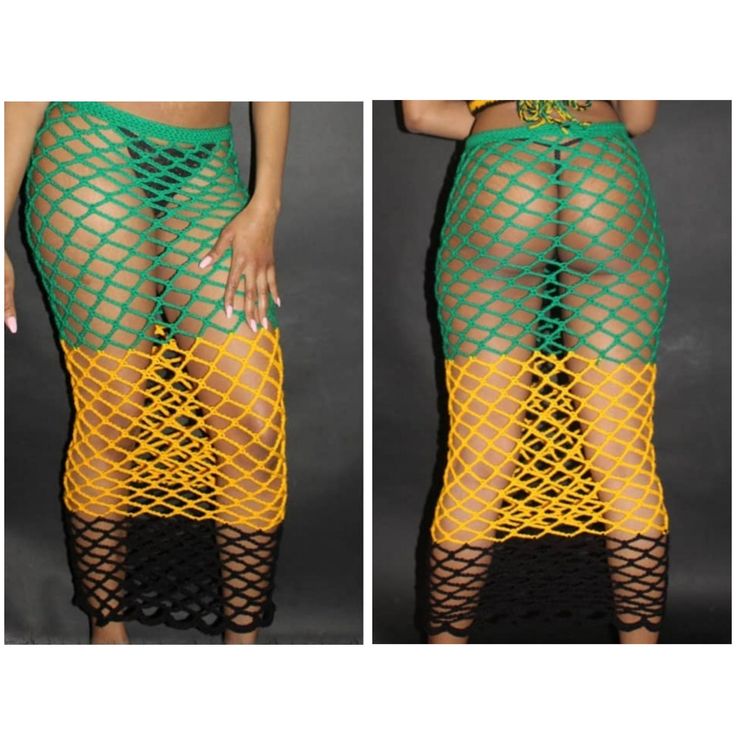 Handmade Crochet Jamaican Diamond mesh Skirt. 100% Acrylic. Sheer Mesh Mini Skirt, Summer Sheer Stretch Mini Skirt, Sheer Stretch Mini Skirt For Summer, Summer Stretch Mesh Skirt, Green Mesh Bottoms For Summer, Summer Green Mesh Bottoms, Indian Crochet, Crochet Beach Wear, Crochet High Neck