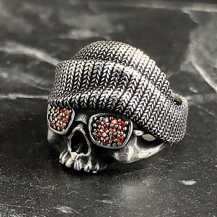 Men Skull Beanie Silver Biker Ring , Fantasy Punk Gothic Ring , Engraved Signet Finger Ring , Silver Jewelry , Western Biker Style , Gift For Him , Same Day For Shipping ✧ Product Details * Handmade İtem * Gender : Male / Female * Material : 925K Sterling Silver * Ring Weight : 9 Grams ✔ Usage Details * Silver jewelry is very sensitive to chemicals. It is recommended to keep away from chemical substances such as cream, bleach, deodorant, detergent. * Silver jewelry can also darken quickly in salt water, that is, in sea water. For this reason, it is best to remove them when swimming in the sea. ✔ Shipping * Your orders placed on weekdays are delivered to the cargo on the same day. Your orders placed on the weekend are delivered to the cargo on Monday. ✔ Other Details * Our products are hand Black Biker Style Ring As Gift, Black Ring For Halloween Streetwear, Silver Punk Rings For Streetwear, Punk Metal Skull Ring For Streetwear, Fantasy Punk, Skull Beanie, Jewelry Western, Skull Rings, Gothic Ring