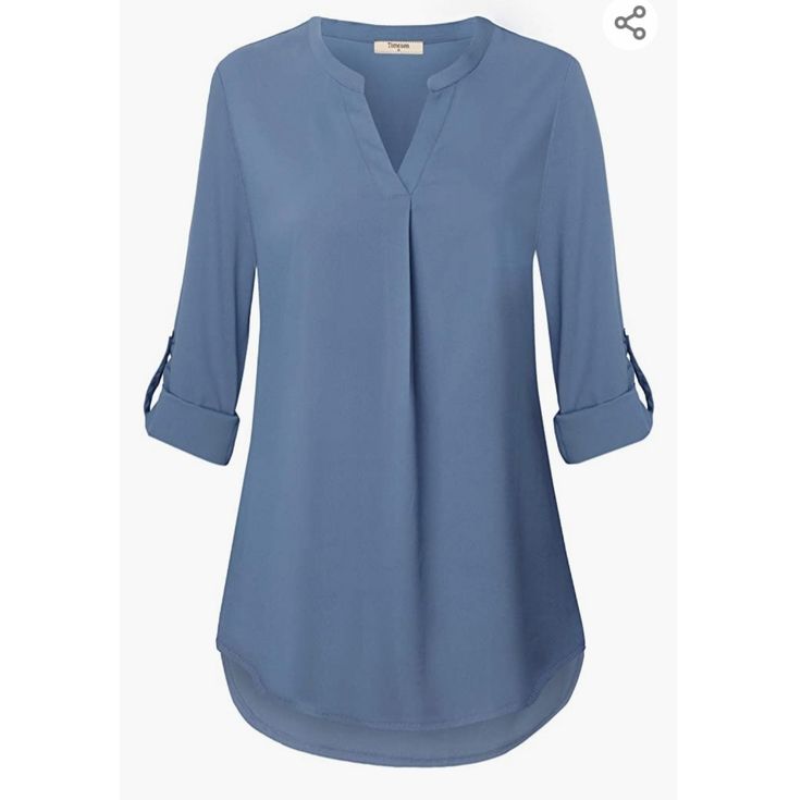 Brand New, Unworn, V Neck Chiffon Blouse, Size S, Fits Loose, Blue Gray, Cuffed Sleeves, Perfect For Work!!!! Blue Long Sleeve Chiffon Top, Blue Chiffon Long Sleeve Top, Blue Chiffon Blouse For Work, Elegant Blue Chiffon Top, Casual Blue Chiffon Blouse, Casual Blue Chiffon Top, Fitted Blue Chiffon Blouse, Elegant Flowy Blue Tops, Blue Chiffon Tops