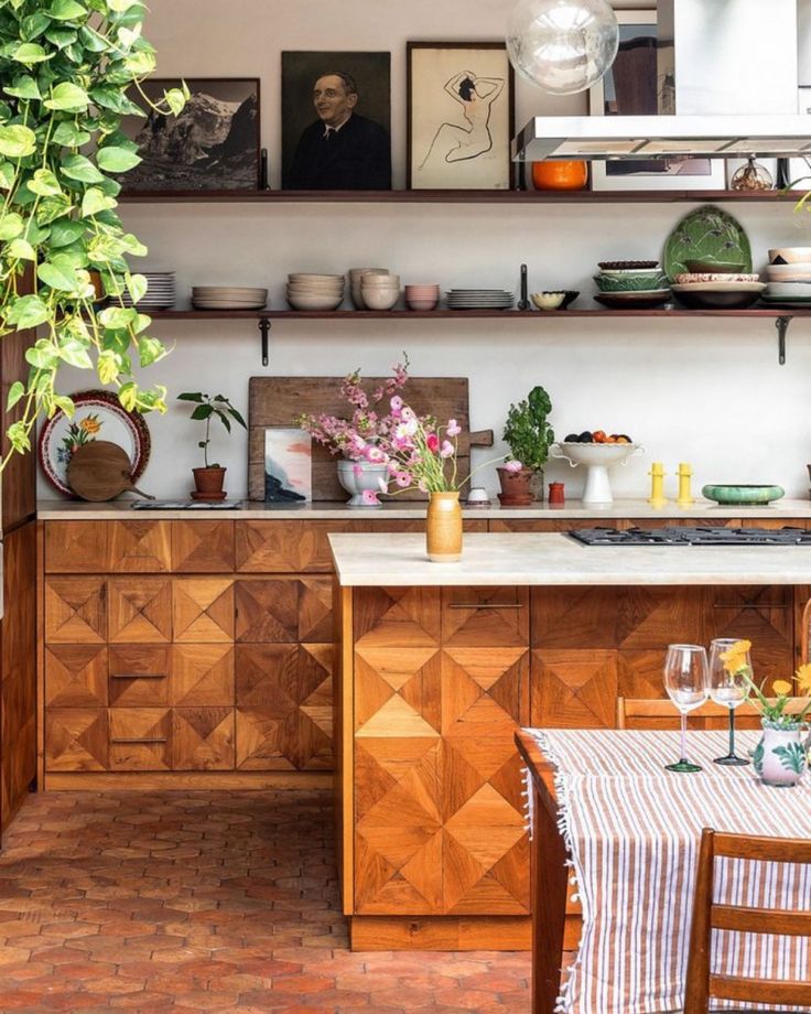 the kitchen is clean and ready to be used for dinner parties or as a place setting