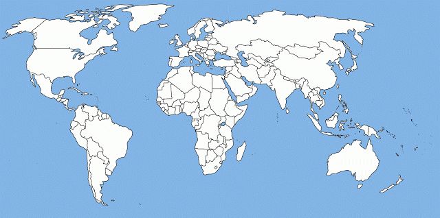 a world map with the names of countries