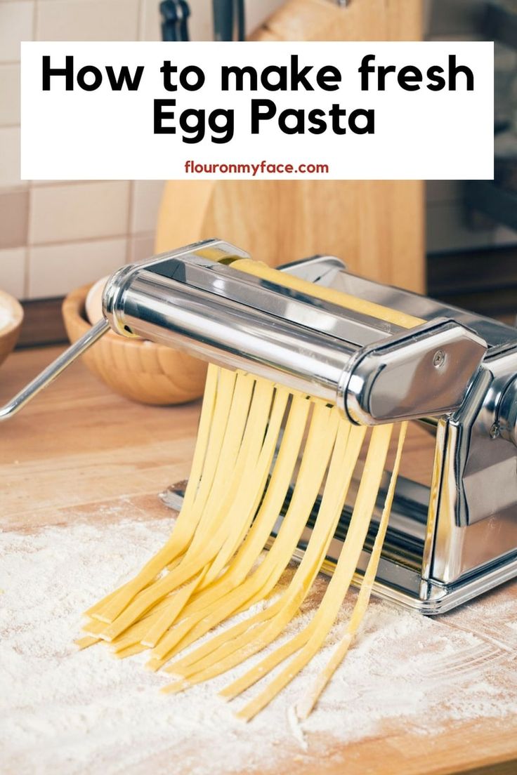 how to make fresh egg pasta from flour on the stovetop with text overlay