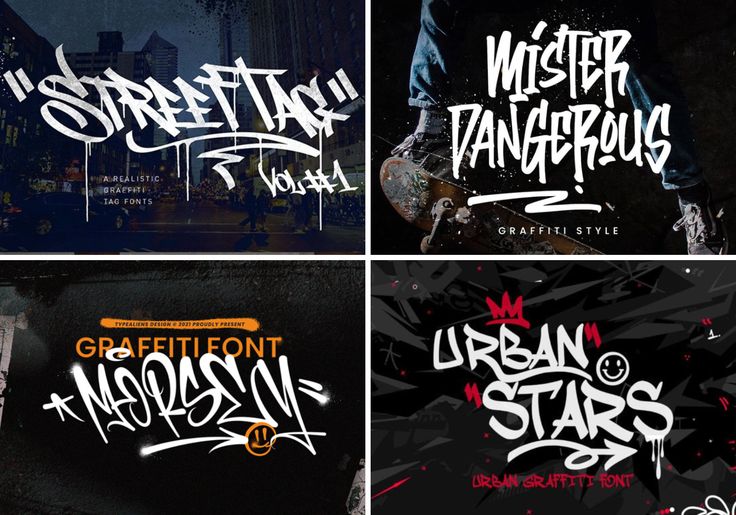 four different types of graffiti font