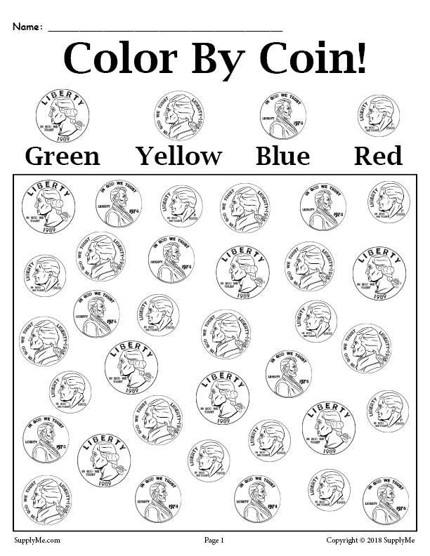 the color by coin game is shown in black and white