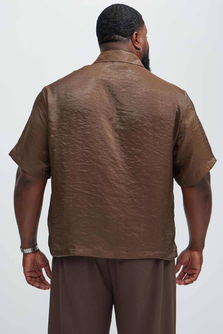 Available In Brown, Blue and Cream All Over Textured Fold Down Collar Front Button Closure Short Sleeve 60% Polyester, 30% Rayon, 10%Nylon Imported | Mens Prado Short Sleeve Shirt in Brown size XL by Fashion Nova Solid Camp Collar Shirt With Button Closure, Solid Shirt With Button Closure And Camp Collar, Camp Collar Shirt With Button Closure, Brown Camp Collar Top With Button Closure, Solid Color Tops With Camp Collar And Placket, Solid Color Shirt With Johnny Collar And Button Closure, Solid Johnny Collar Shirt With Button Closure, Jean Top, Brown Fashion