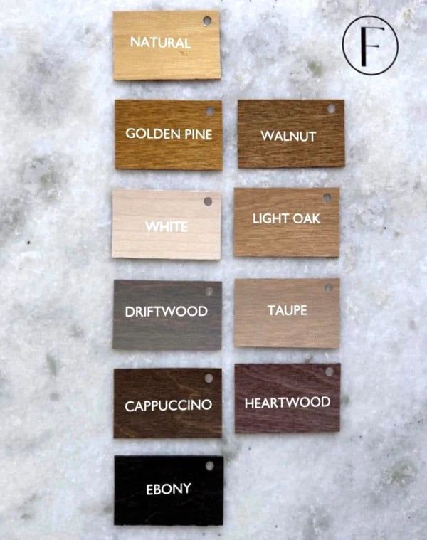 the different colors of wood that are available for each type of door handle and trim