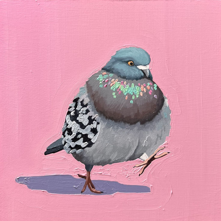 a painting of a bird on a pink background