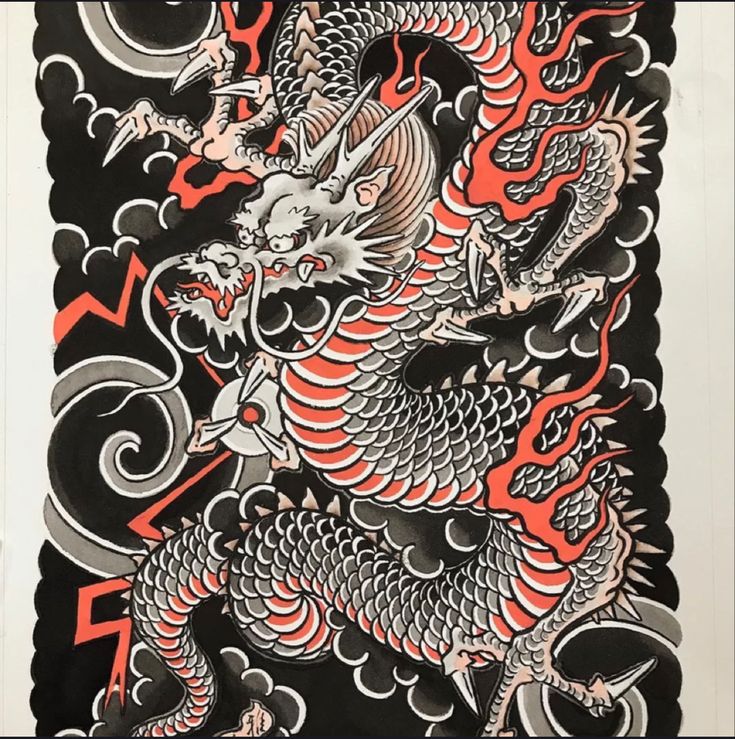 Traditional Tattoo Dragon, Traditional Japanese Dragon, Dragon Tattoo Stencil, Dragon Tattoo Drawing, Japanese Dragon Drawing, Asian Dragon Tattoo, Tato Tradisional, Tattoo Japanese Style, Dragon Tattoo Ideas