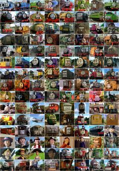 many different pictures of people and trains in the same photo, all with their names on them