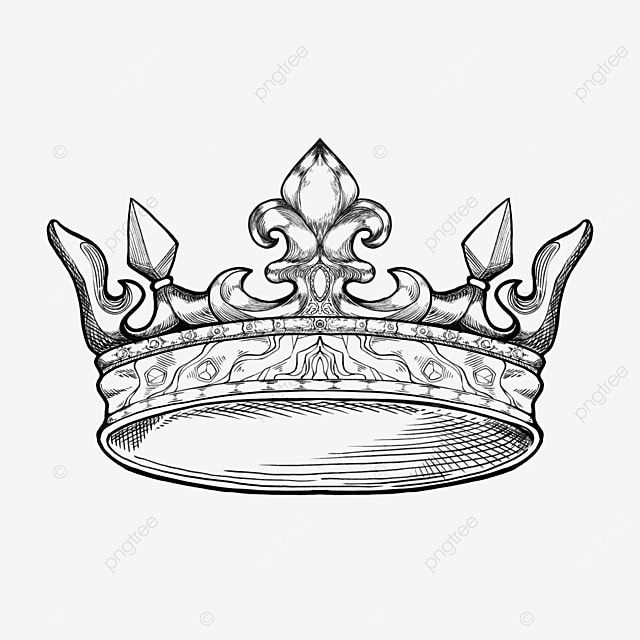 a black and white drawing of a crown with an ornate design on the top,