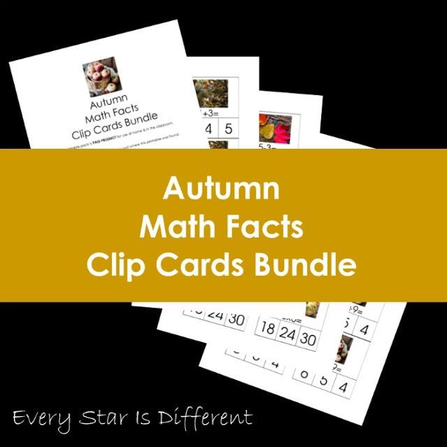 the autumn math fact clip cards bundle is shown with text overlays that reads, every star is different