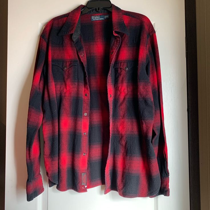 Nwot! Smoke And Pet Free Home Red And Black Flannel, Ralph Lauren Men, Button Downs, Ralph Lauren, Black And Red, Mens Shirts, Man Shop, Red, Blue