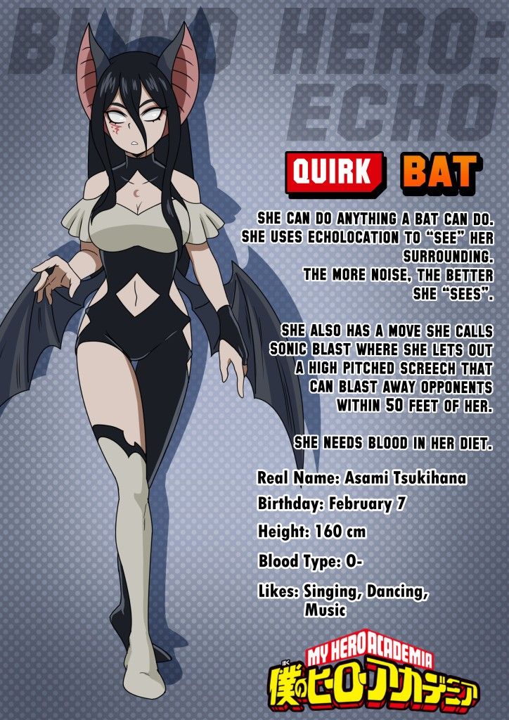 an anime character in black and white with the words quirk bat on her chest