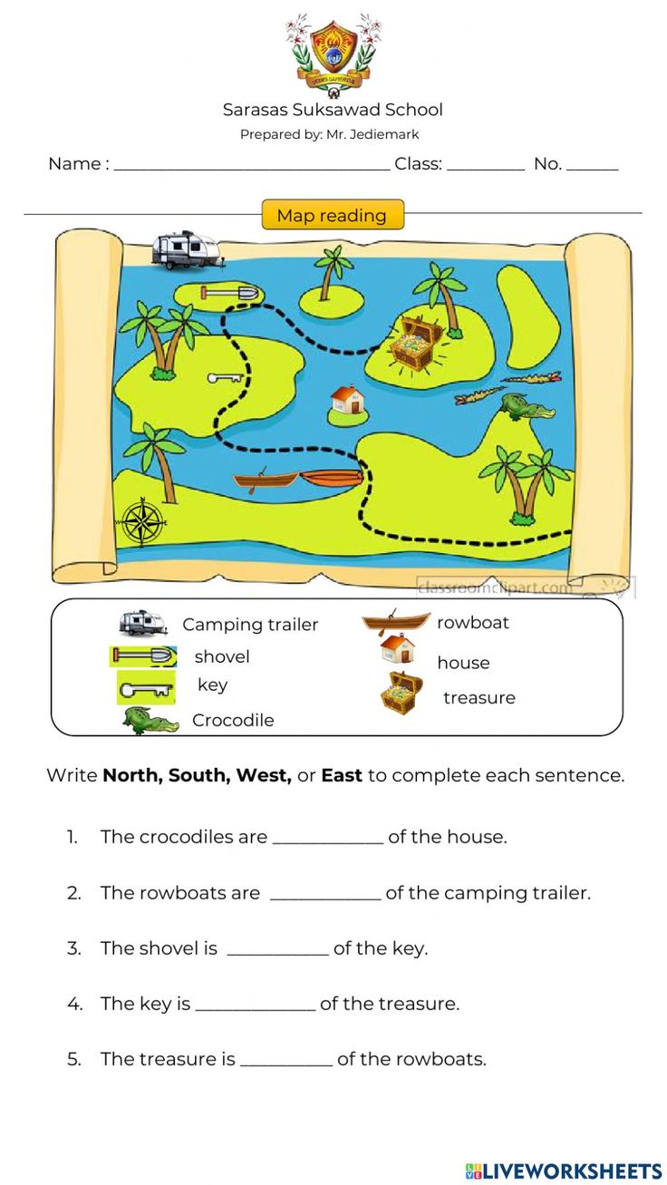 worksheet for reading the map with pictures and words to help students learn how to read