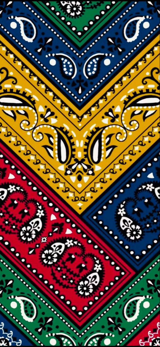 a multicolored bandanna with paisley patterns on the sides and an ornate design