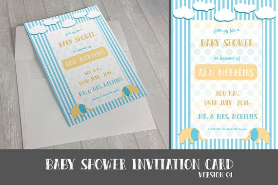 a baby shower card with an elephant on it