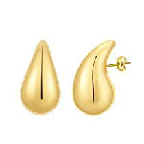 two pairs of earrings in yellow gold tone with tear shaped design on each earring