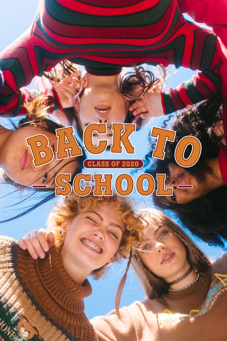 the back to school movie poster with four young people looking up at the camera and smiling