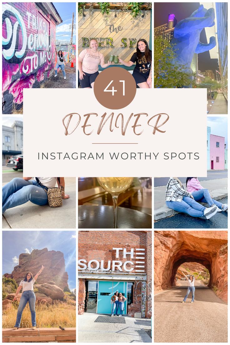 a collage of photos with the words denver instagramm worthy spots on it