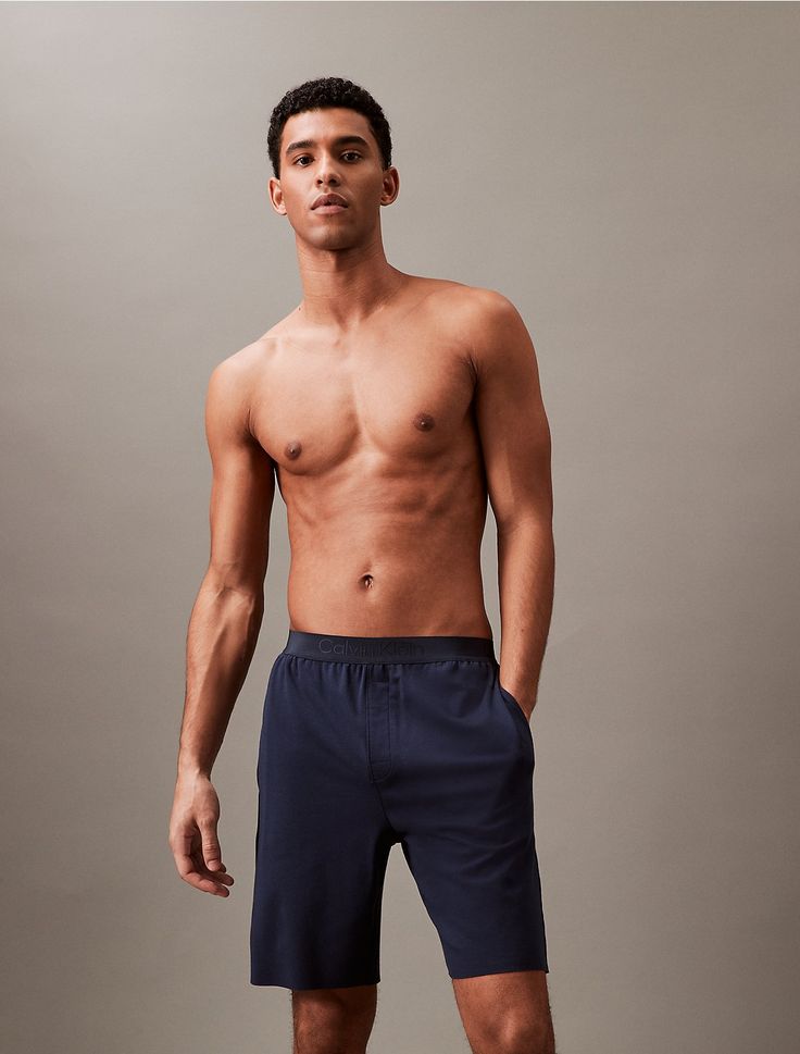 Our premium collection. Elevated loungewear with a luxurious feel, these sleep shorts are crafted from a cotton modal stretch blend for an extra soft touch. Designed with slip pockets at both sides. Styled with an elastic waistband with repeating Calvin Klein logos for flexible, effortless fit.  Material: 55% Cotton, 37% Modal, 8% Elastane. Sleep Shorts, Calvin Klein, Sleep, Lounge Wear, Black