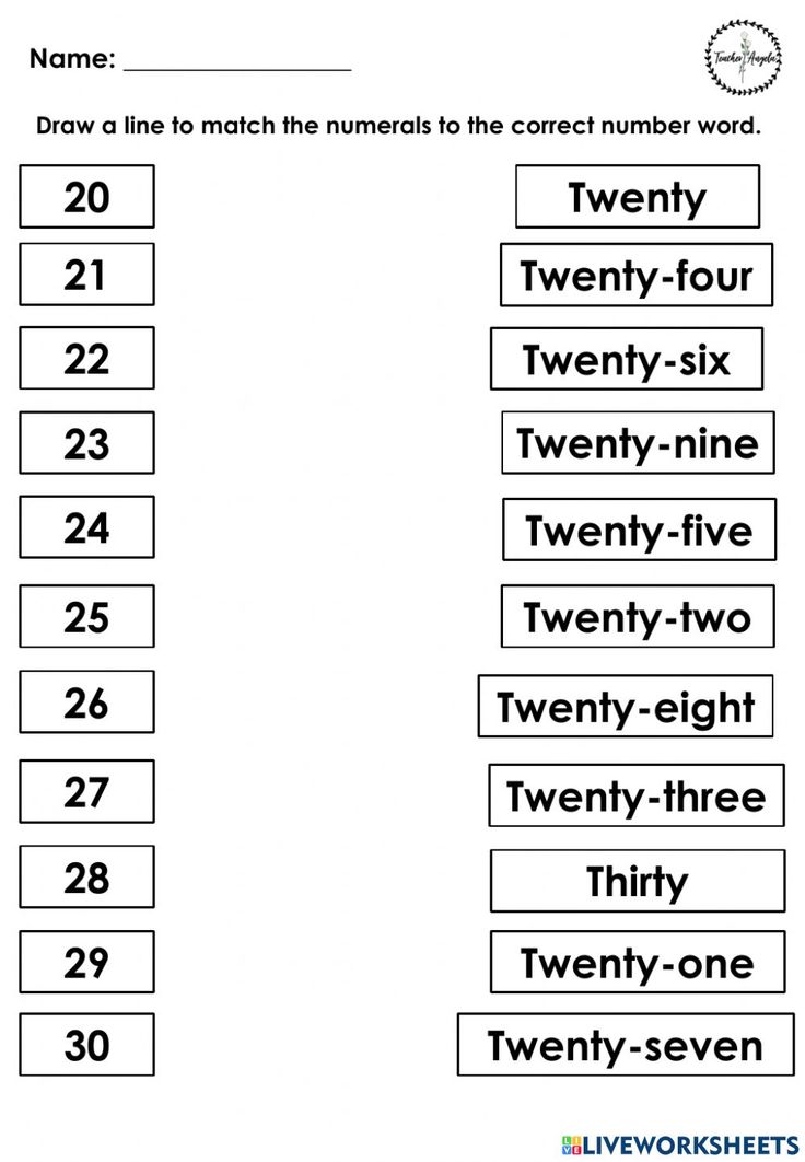 worksheet with numbers to 10 and twenty