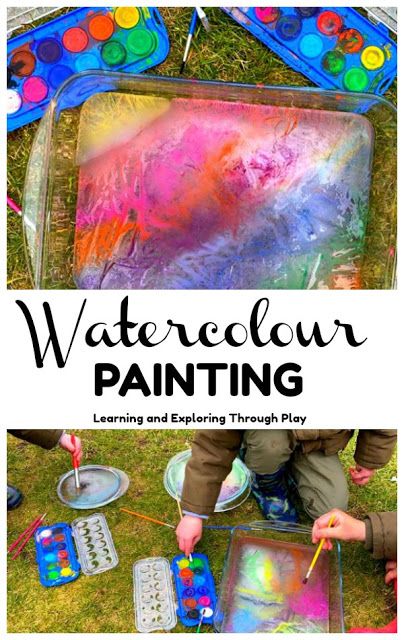 watercolor painting with text overlay that reads, watercolor painting learning and exploring through play