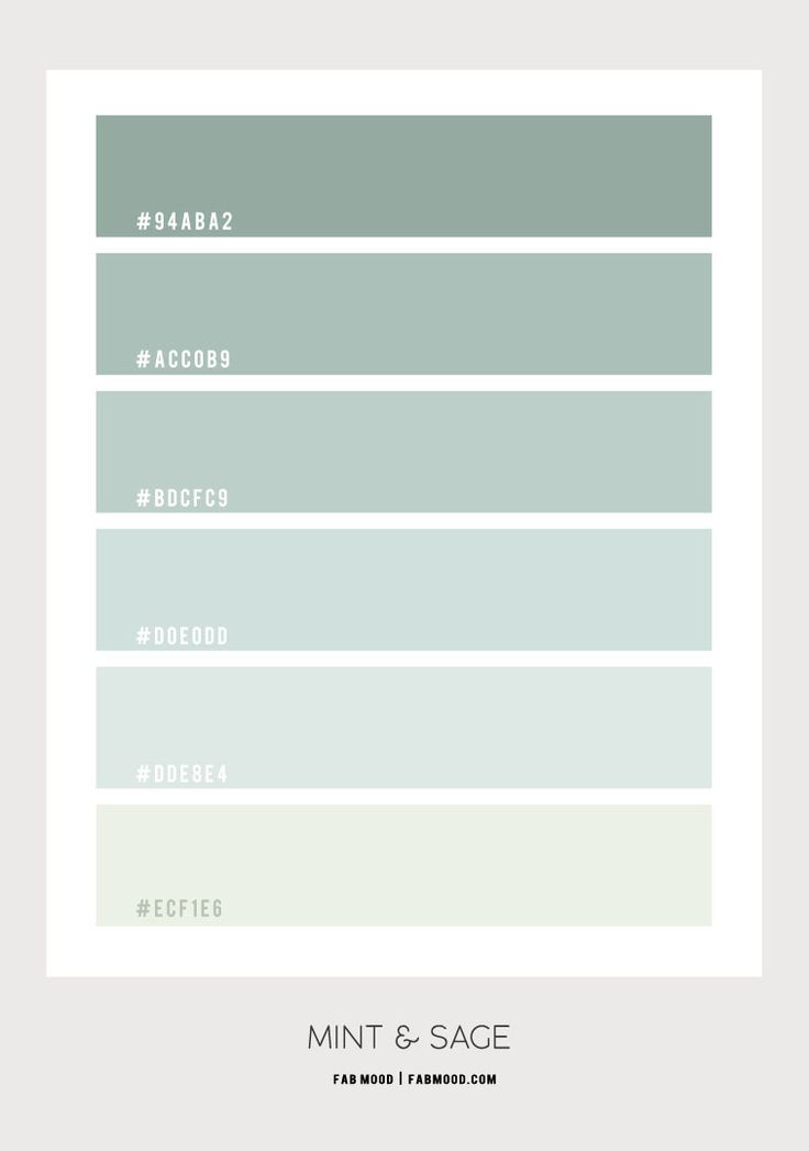 the mint and sage color palette is shown in shades of gray, green, and white