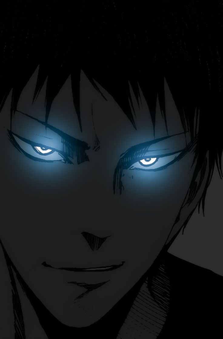 an anime character with glowing blue eyes