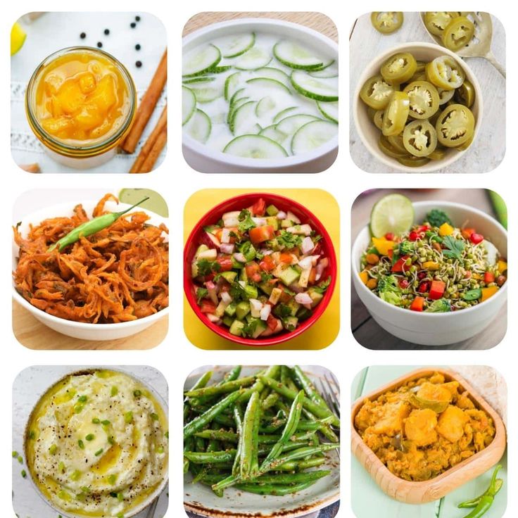 many different pictures of various foods in bowls