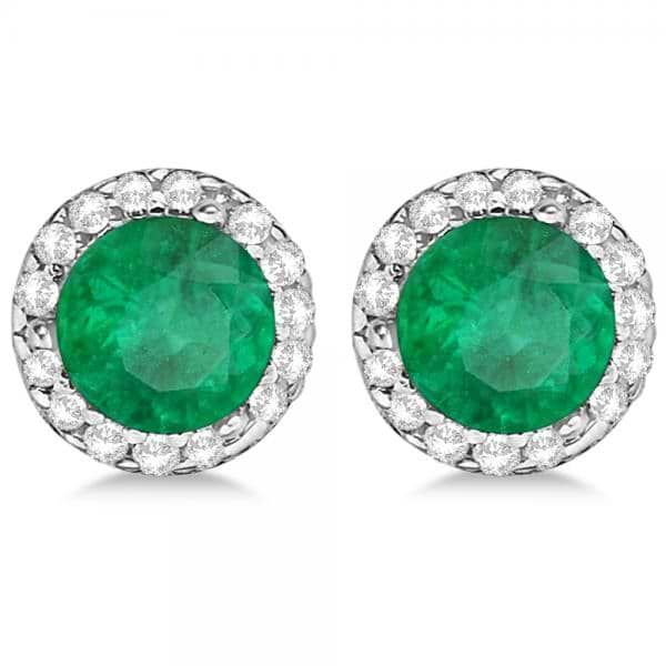 Diamond and Emerald Earrings Halo 14K White Gold (1.15ct) Emerald Diamond Earrings, Round Diamond Earrings, Earrings White Gold, Halo Diamond Earrings, White Gold Diamond Earrings, Pave Diamond Earrings, Rose Gold Earrings Studs, White Gold Earrings Studs, Rose Gold Studs