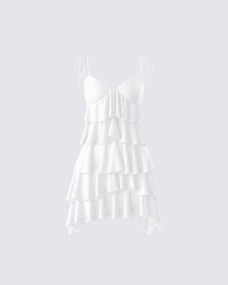 Show off all of your layers in this ivory tiered ruffle dress 🤍 Made from georgette fabric and complete with an A-line design and invisible zipper - this simple yet playful look is perfect for all of your rendezvous 😏 White Mini Dress Ruffle, White Ruffled Dress, Ruffle Dress White, Slytherin Clothes, Ruffle Layered Dress, Coquette Clothes, Cream Colored Dress, Ruffled Silk Dress, Ruffle Summer Dress