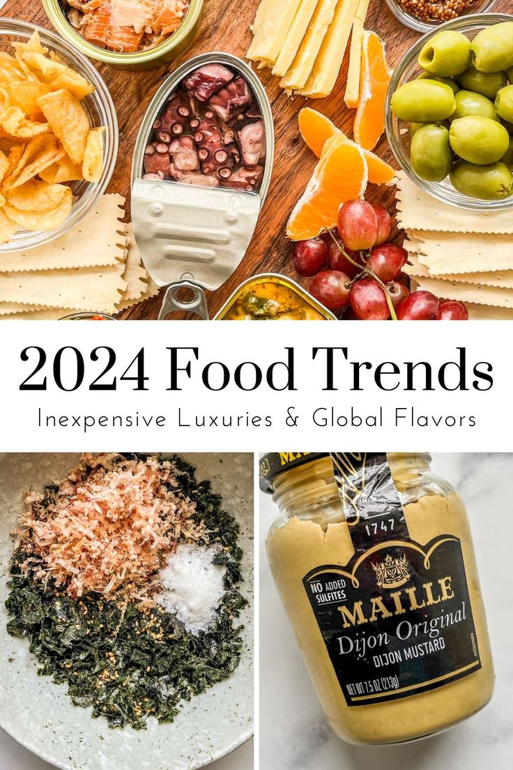 various food items are shown with the title text overlay that reads,'2012 food trends expensive luxury & global flavors