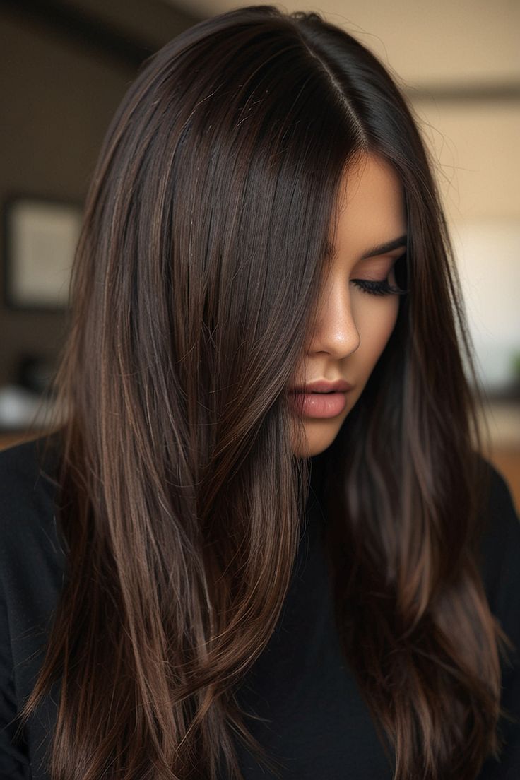 Black Low Lights For Brown Hair, Dark Brown Hair With Low Lights, Hair Balayage Ideas, Dark Brown Hair Balayage, Balayage Ideas, Black Hair Balayage, Brown Hair Looks, Beautiful Black Hair, Lights Ideas